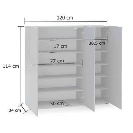 Scarpiera Grigia 3 Ante 120x34x115 cm Melaminico Laccato