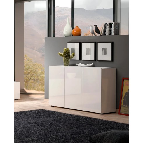 Mobile a 3 Ante con Ripiani Credenza 135x38x80 cm Bianco Lucido
