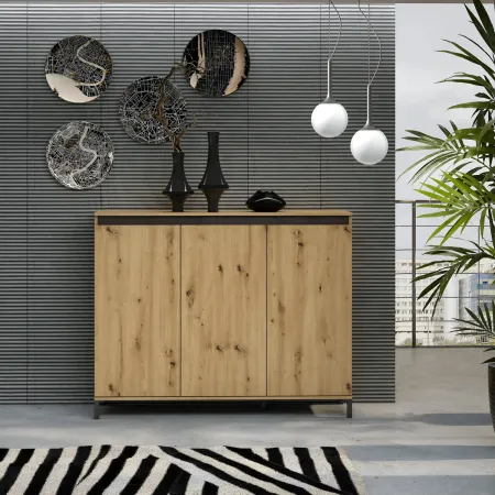 Credenza Soggiorno 3 Ante 138x110 cm Rovere Moderna