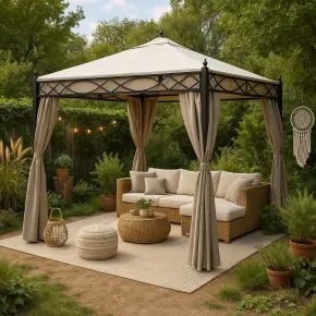 Gazebo da Giardino 3x3 m Quadrato Struttura Acciaio Telo Ecrù 2