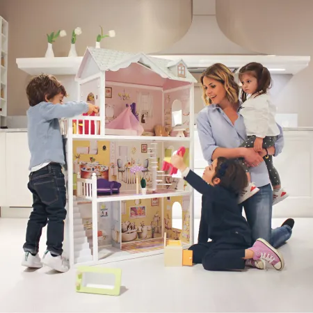 Villa Bambole Legno 3 Piani 124 cm Arredamento Incluso Fashion Doll