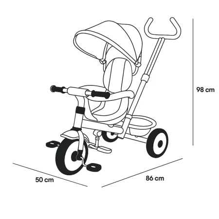 Triciclo per Bambini Azzurro 360° con Cappottina e Guida Parentale