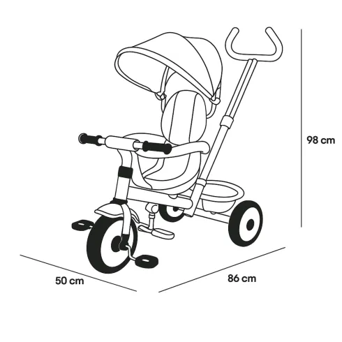 Triciclo Verde per Bambini con Maniglione Cappottina e Seduta 360°