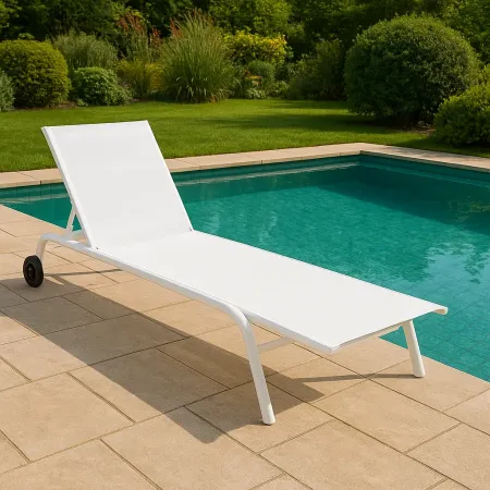 Lettino Sdraio Bianco 192x58x95H cm 5 Posizioni Textilene con Ruote
