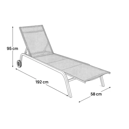 Lettino Sdraio Grigio 192x58x95H cm 5 Posizioni Textilene con Ruote