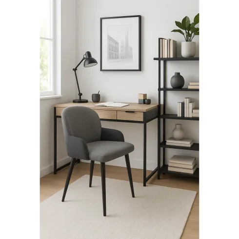 Set 2 Sedie Imbottite Tessuto Grigio e Antracite Gambe Metallo Nero