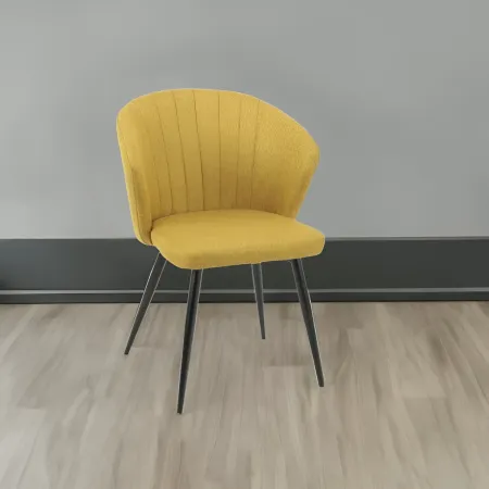 Set 2 Sedie da Interno Imbottite in Tessuto Giallo con Gambe Nere