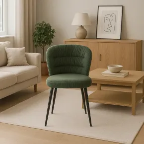 Set 4 Sedie da Interno Imbottite in Tessuto Verde Gambe in Metallo Nero 2