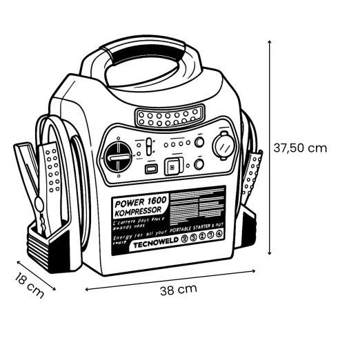 Avviatore Batterie Portatile 12V 1600A Compressore e Lampada
