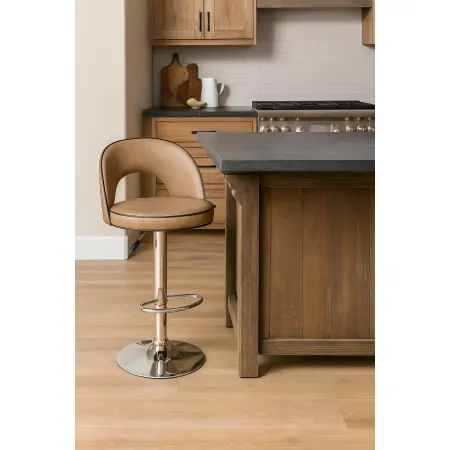 Sgabello in Ecopelle Tortora con Gamba in Metallo Inox Regolabile