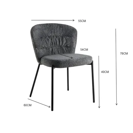 Set 4 Sedie da Pranzo Imbottite in Tessuto Teddy Tortora con Gambe Nere