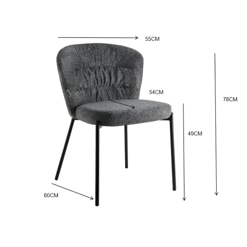 Set 4 Sedie Imbottite in Tessuto Teddy Azzurro Polvere con Gambe Nere