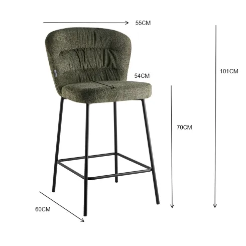 Set 2 Sgabelli da Interno Imbottiti in Tessuto Teddy Tortora Gambe Nere