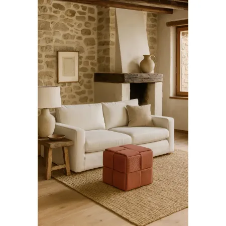 Pouf Quadrato 39x39x39 cm in Tessuto Effetto Intrecciato Mattone