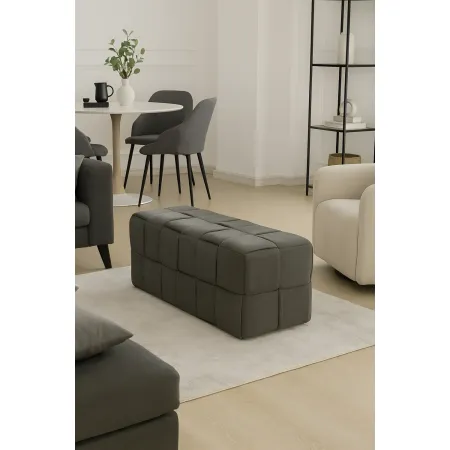 Pouf Rettangolare 104x39x39 cm in Tessuto Effetto Intrecciato Grigio