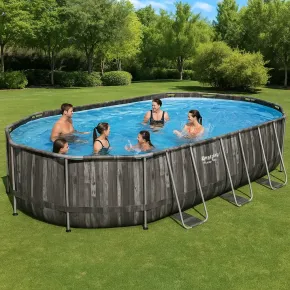 Piscina Ovale 610x366x122 cm Effetto Legno con Pompa Filtro e Accessori 2