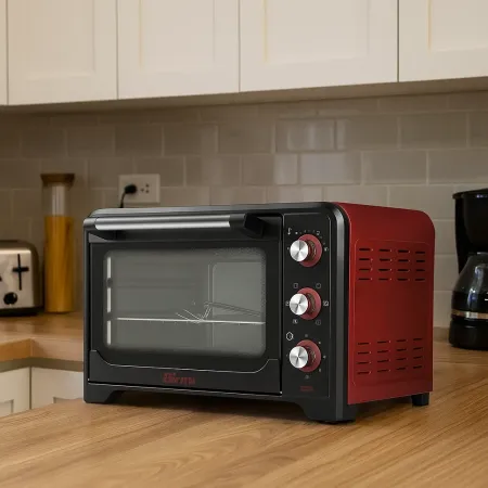 Forno Elettrico Ventilato 1600W Grill Vassoio Griglia Pinza Rosso Nero