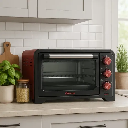 Forno Elettrico Ventilato 1380W Grill Vassoio Griglia Pinza Rosso Nero