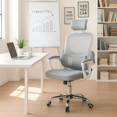 Sedia da Ufficio Ergonomica Grigio Schienale e Braccioli Regolabili