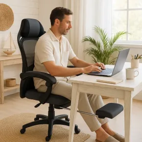 Sedia Gaming Ergonomica Nero Poggiapiedi Estensibile e Rete Traspirante 2