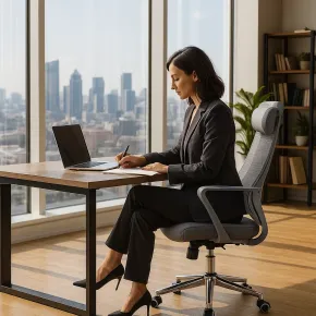 Poltrona da Ufficio Ergonomica Grigio con Schienale Alto in Rete Reclinabile 2