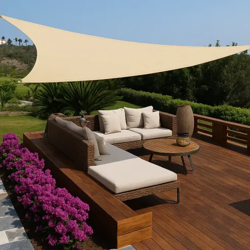 Tenda a Vela Triangolare 3x3 m Beige per Ombreggiare Giardino e Terrazzo