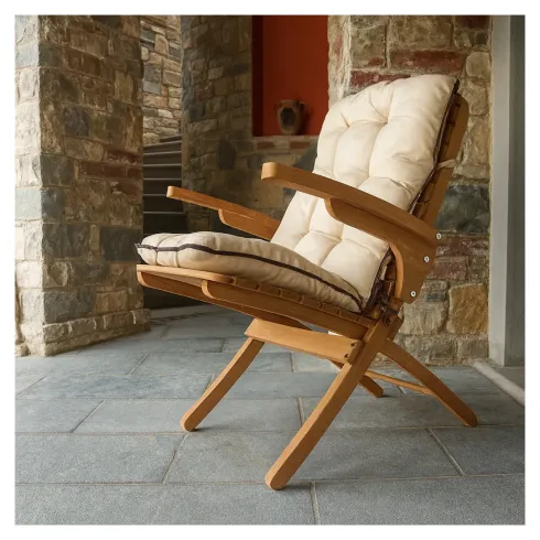 Poltroncina in Legno da Esterno con Cuscino Rimovibile Poltrona Giardino