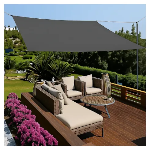 Vela Impermeabile Quadrata 5x5 m Antracite con Anelli in Acciaio Rinforzato