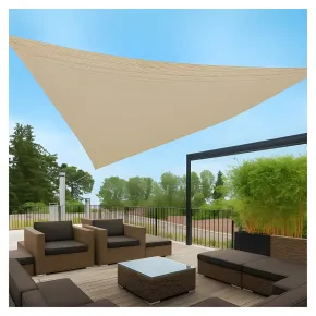 Vela Ombreggiante Triangolare Beige 5x5x5 m Cucitura Rinforzata 2