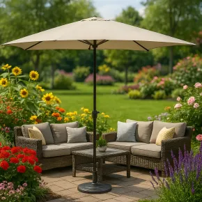 Ombrellone in Metallo Tondo 300 cm Telo Beige Palo Grigio Manovella 2