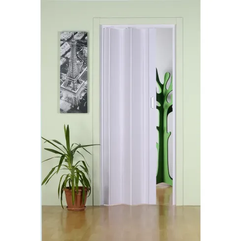 Porta a Soffietto 83x214 cm PVC Bianco Maniglia ABS Riducibile