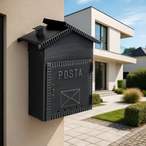 Cassetta Postale in Ferro Battuto Nero per Esterni con Retro Apertura