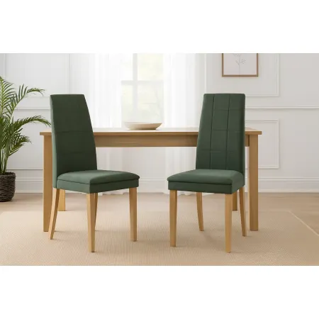 Set 2 Sedie Seduta in Tessuto Verde Gambe Legno Rovere 46x47x100,5 cm