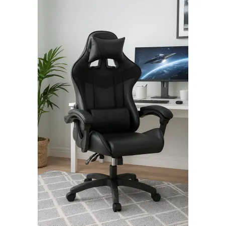 Sedia da Gaming in PVC con Imbottitura Nero Reclinabile Girevole