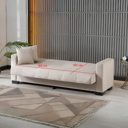 Divano Letto 3 Posti in Tessuto Grigio con Contenitore 213x81x83 cm