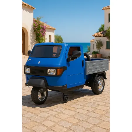 Ape Car Piaggio Elettrica per Bambini Blu con Ruote EVA e Telecomando