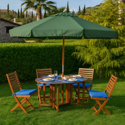 Ombrellone da Giardino con Palo Centrale in Legno Ø3m Verde Antivento