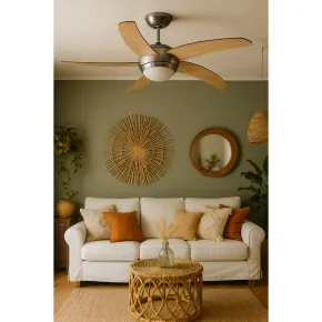 Ventilatore da Soffitto 5 Pale in Legno Ø132 cm Luce e Telecomando 60W 2