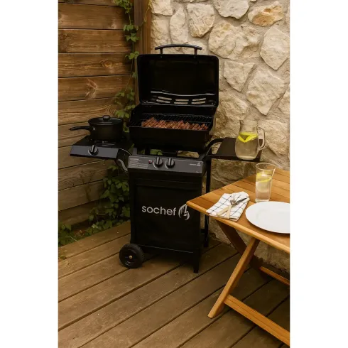 Barbecue a Gas con Pietra Lavica 2 Bruciatori in Acciaio Fornello Griglia BBQ