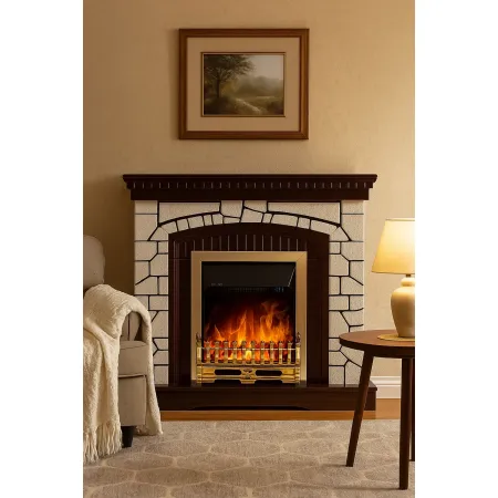 Caminetto Elettrico Cornice Legno da Pavimento 2000W Termostato Regolabile