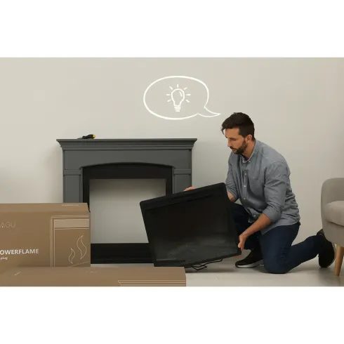 Caminetto Finto Decorativo Elettrico Tagu Frode con Cornice in Legno Grigio