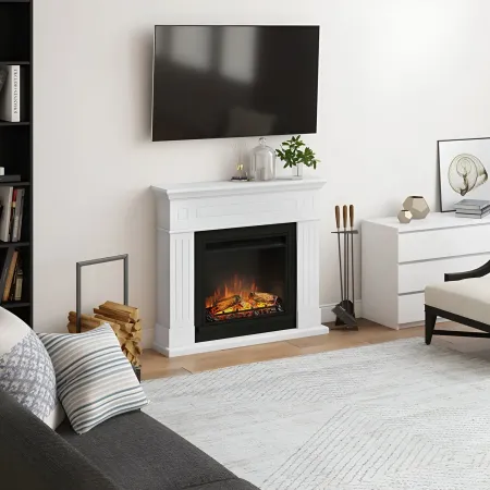Tagu Larsen Camino Elettrico Fiamma Led Cornice in Legno Bianco