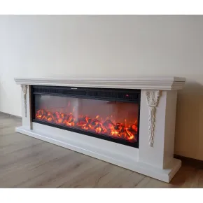 Caminetto Elettrico da Pavimento Crema Effetto Fiamma LED 1600W Moderno 2