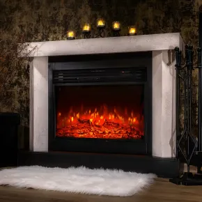 Camino Elettrico 1950W da Appoggio Effetto Fiamma Suono Legna Beige 2