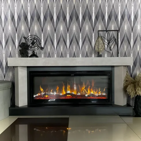 Caminetto Elettrico 1500W Moderno Beige con 60 Colori LED e Termostato