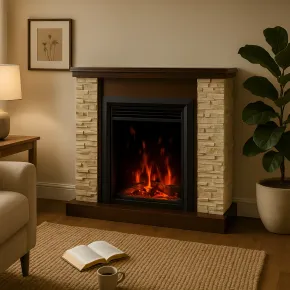 Camino Elettrico 1500W da Terra Noce Rustico Effetto Fiamma Realistico 2