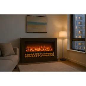 Camino Elettrico da Terra 1500W con Fiamma Regolabile Classico Scuro 2