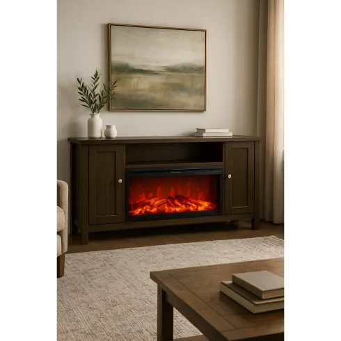 Mobile Camino Elettrico 1500W Rustico da Soggiorno Scuro Fiamma Arancione