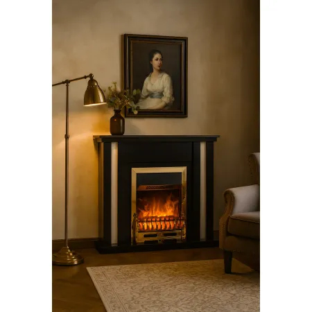 Camino Elettrico Classico 2000W Nero con Inserti Bianchi e Finiture Oro