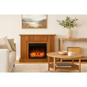 Camino Elettrico con Mantello Legno Noce 1500W Fiamma LED 3 Colori 2